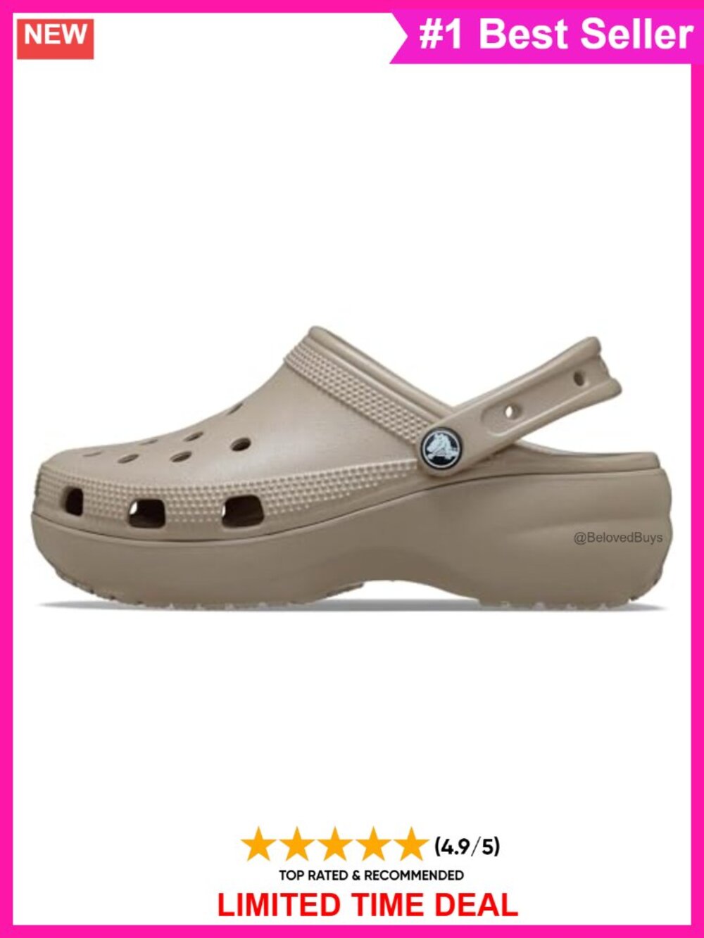 Crocs Classic Platform Clog Waterproof Pull-On Comfort Shoe